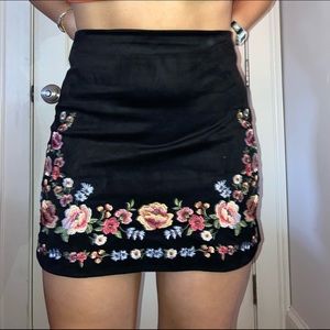 black suede skirt with floral details!!